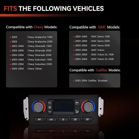 وحدة التحكم في المناخ تبديل لوحة التحكم في درجة الحرارة HVAC 599-009 متوافقة مع 2003 2004 تشيفي أفالانش سيلفرادو سوبربان جي إم سي سييرا يوكون XL 1500 2500 يستبدل 19370209 in Kuwait
