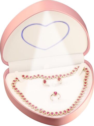 LED Black Necklace Pendant Ring Box for Engagement, Wedding…Unique Designed Heart to Heart Idea PU Leather Heart Shaped Necklace Earrings Ring Sets Jewelry Gift Holder Box with Light for Men for Women in Kuwait