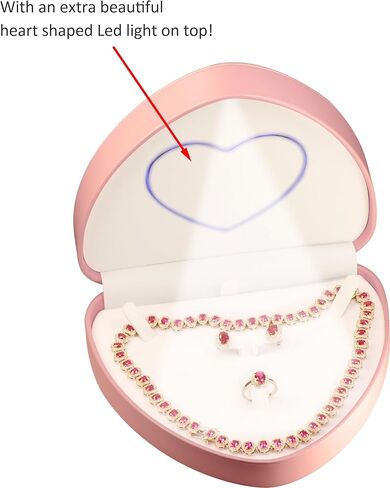 LED Black Necklace Pendant Ring Box for Engagement, Wedding…Unique Designed Heart to Heart Idea PU Leather Heart Shaped Necklace Earrings Ring Sets Jewelry Gift Holder Box with Light for Men for Women in Kuwait