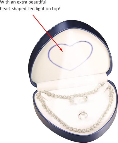 LED Black Necklace Pendant Ring Box for Engagement, Wedding…Unique Designed Heart to Heart Idea PU Leather Heart Shaped Necklace Earrings Ring Sets Jewelry Gift Holder Box with Light for Men for Women in Saudi Arabia