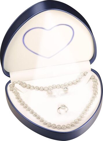 LED Black Necklace Pendant Ring Box for Engagement, Wedding…Unique Designed Heart to Heart Idea PU Leather Heart Shaped Necklace Earrings Ring Sets Jewelry Gift Holder Box with Light for Men for Women in Saudi Arabia