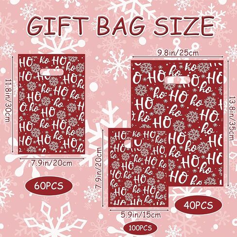 200Pcs Red Christmas Snowflakes Plastic Merchandise Bags Boutique Shopping Retail Bags with Handles 3 Sizes Goodie Gift Bags Bulk for Christmas Holiday Family or Business Party Favor. in Kuwait