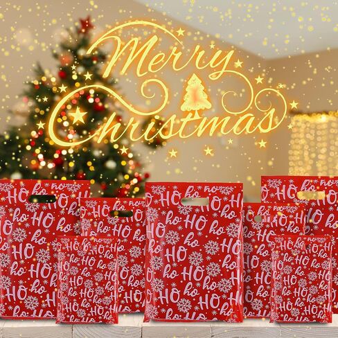 200Pcs Red Christmas Snowflakes Plastic Merchandise Bags Boutique Shopping Retail Bags with Handles 3 Sizes Goodie Gift Bags Bulk for Christmas Holiday Family or Business Party Favor. in Kuwait
