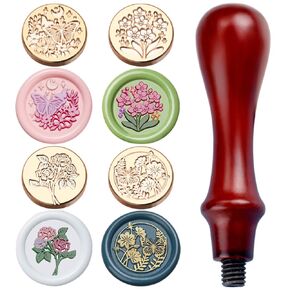4Pcs Flower Wax Seal Stamp Set Botanical Sealing Wax Stamps Rose Butterfly Wax Seal Vintage Wax Stamp Head & Wooden Handle for Wedding Birthday Envelopes Invitation Gift Cards Packaging Decoration