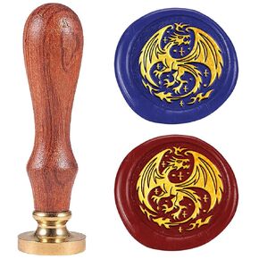 Dragon Totem Wax Seal Stamp Embossed Stamp Sealing Removable 1" Brass Wax Seal Stamp Head with Wooden Handle for Wedding Invitations Envelopes Gift Packing Decoration Craft Adhesive Waxing