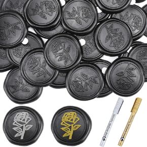 100 Pcs Black Wax Seal Stickers with Wax Seal Pen Kit for Personalized Wax Seal Self Adhesive Letter Envelope Seals Stickers DIY Kit Wedding Invitation Wax Seal for Gift Christmas Wrap