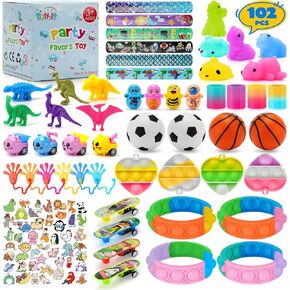 102 Pcs Party Favors Toys for Kids 4-8 8-12 3-5, Treasure Chest Box Toys Classroom Carnival Prizes Small Bulk Pop Fidget Toys Pack Pinata Stuffers Birthday Gifts Goodie Goody Candy Bags Fillers