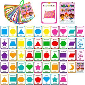 49PCS Shapes and Colors Cognitive Cards for Kids, Colour Flash Cards,Portable Waterproof Geometry Learning Flashcards for Preschoolers,Toddlers,Children