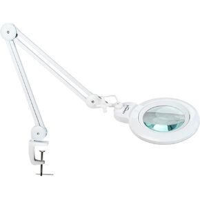 Bifocals Magnifying Desk Lamp with Clamp, 5 Diopter with 20 Diopter, 6 Inch Detachable Lens and 120PCS LEDs, 3 Color Modes 1200 Lumens Swivel Arm Magnifying Lamp with Light for Crafts