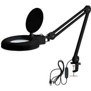 Neatfi 1,200 Lumens Super LED Magnifying Lamp with Clamp, Dimmable, Includes Microfiber Cleaning Cloth, 5 Inch Diameter Lens for Reading, Sewing, Crafting (Black, 5 Diopter)