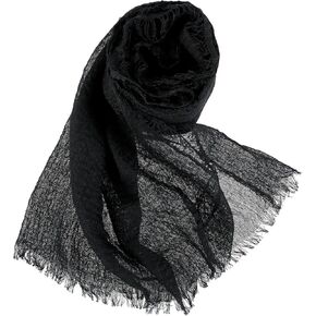 Cotton Long Scarf Black Cotton Blend Crinkle Soft Scarf with Fringed Edges Women Linen Beach Shawl Wrap Vintage Linen Scarf Travel Scarf