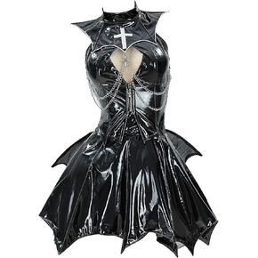MEOWCOS Gothic Dress Halloween Punk Party Mini Dress A Line Casual Dress