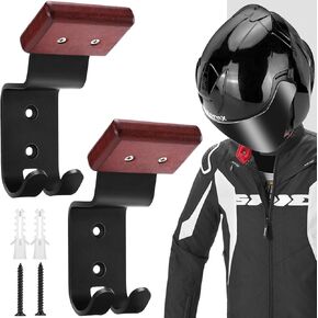 Motorcycle Helmet Holder 2 Pack, Helmet Rack Wall Mount with Double Hook, Helmet Hanger for Football Helmet, Hats, Coats, Sportswear, Motorcycle Accessories for Men