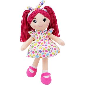 June Garden 14" Snuggle Cuties Cheerleader Sophie - Soft Cuddly Plush Doll Gift for Girls - Huggable Rag Doll - Pink M