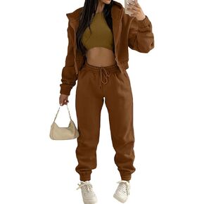 Akmipoem Sweatsuits for Women Set 3 Piece Outfits Zip Up Hoodie Sweatshirt Crop Tank Top Jogger Sweatpants Tracksuit