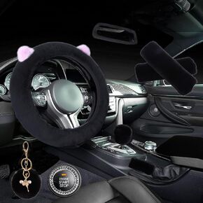 ZYNQACC 9 Pack Cute Bear Fluffy Car Accessories for Women Girls,Kawaii Fuzzy Steering Wheel Cover Universal 15 inch Plush Cute Ears Furry Car Accessories for Car Interior (Pink)