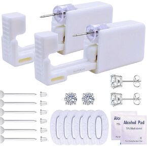 112 Pcs Ear Piercing Kits, Perfect Ear Piercing Gun Kit Great for Cartilage Quick Easy and Painless with Cute Cubic Zirconium Gold Silver Stud Earrings