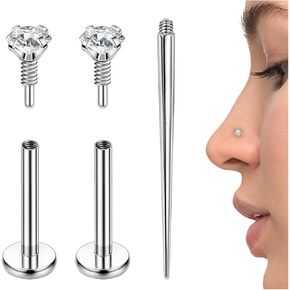 PunkTracker 16g/18g Titanium Internal Thread CZ Stud Piercing Jewelry for Tragus Nose Helix Medusa Lip Labret - Helix Tragus Cartilage Earring for Women Men 3PCS