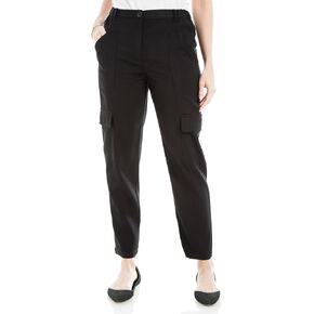 Max Studio Women's Soft Twill Cargo Jogger Pant with Button Closure and Pockets