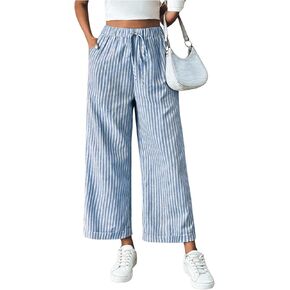 SOLY HUX Women's Striped Pants Tie Front High Waisted Wide Leg Pants with Pockets