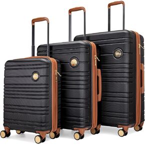 Brickell 3 Piece Expandable Retro Spinner Luggage Set (Black)