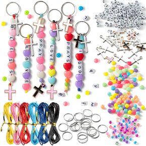 WATINC DIY Cross Keychain Making Crafts - 306Pcs Christine Cross Beads Bracelet Necklace Making Craft Kits, Letter Beads for Jewelry Accessories Festival Party Gift Favor for Women Men