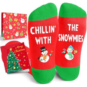 HAPPYPOP Christmas Gifts Stocking Socks for Teens - Christmas Red Snowman Socks Xmas Stocking Stuffers for Women Men With Greeting Card