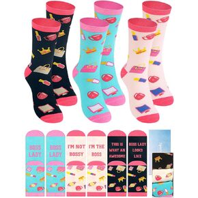 Cuffbow 3 Pairs Boss Christmas Appreciation Gifts Lady Gifts Socks for Women Funny Lady Socks for Boss Birthday Xmas