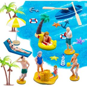 Warmtree 22PCS Beach Mini House Decoration Ocean Diorama Kit for DIY Beach Pool Cake Decorations Miniature Garden Summer Beach Swimming Party Favor Supplies