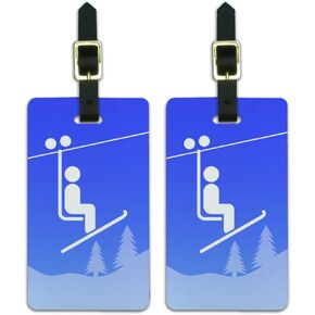 Skiing Ski Lift Symbol in Snow Luggage ID Tags Carry-On Cards - Set of 2