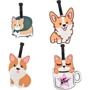 Cute Luggage Tags for Suitcase, Dog Silicone Luggage Tags Travel Suitcase Tags Corgi Identify Label with Loop for Women Men