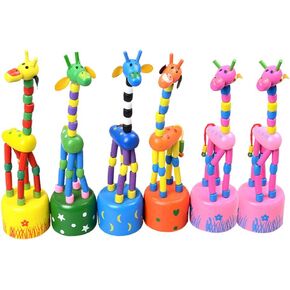 Toyvian 6Pcs Children Wooden Giraffe Toy Press Base Thumb Puppets Standing Swing Animals Toys