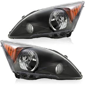 Headlight Assembly Fit for 2007-2011 Honda CR-V,Halogen Headlamp Compatible with CRV 2007 2008 2009 2010 2011 Chrome Housing Amber Reflector Replacement Driver Passenger Side