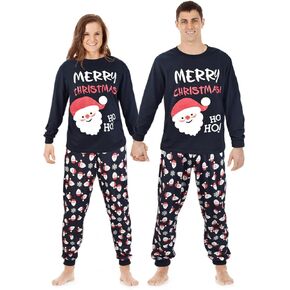 SkiBeaut Couple Christmas Pajamas Xmas Santa Long Sleeve Sleepwear PJS Matching Set for Men Women