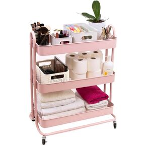 Craftelier - Large Metal Organization Cart with 3 Trays | 4 360º Swivel Castors with Brakes on 2 | Overall Size: 71,2 x 61 x 29 cm - Tray Depth: 6,6 cm | Color: Mint
