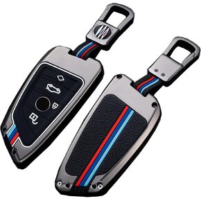 Key Fob Cover Case Keychain Fit for BMW 1 2 5 7 M Series X1 X4 X5 X6 F15 F16 F48 Keyless Entry Remote Case Holder Zinc Alloy Key Protector (Gray)