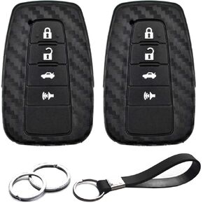 2pcs Compatible with Toyota RAV4 Camry Highlander 4Runner Corolla Avalon Mirai Prius 86 C-HR Smart 4 Buttons HYQ14FBC Carbon Fiber Looks Key Fob Cover Case Key Chain Protector Holder