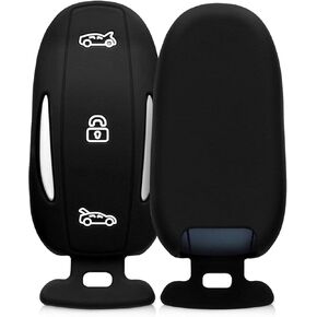 kwmobile Key Cover Compatible with Tesla Model X Car Key - Soft Silicone Car Key Fob Holder Protector Case - Black