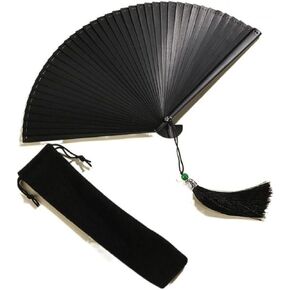 Black Folding Fan, Chinese Antique Handheld Fan Vintage Fan with Radom Color Taseel for Home Decor, Party Supplies,Dance Prop, Hanfu Accessories