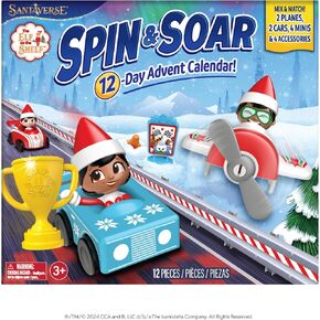 The Elf on the Shelf Spin & Soar Christmas Countdown - 12-Day Advent Calendar with Mix and Match 12 Playable Scout Elf Mini Figures and The Elf on the Shelf Accessories - For Ages 3 Years and Above