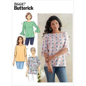 BUTTERICK B6687Z Easy Women's Ruffle Sleeve Blouse Sewing Patterns, Sizes L-XL, Multicoloured