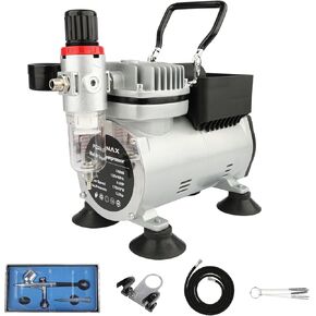 FORNAX Professional Airbrush Kit with Compressor, 0.4 HP Air Compressor for Model Painting with 6 Ft Hose,Cleaning Brushes, and Test Paints for Hobby, Body Tattoo, Model Painting, Automotive Graphic