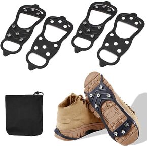 Ice Cleats for Shoes and Boots,Universal 8 Steel Studs Crampon Ice & Snow Grippers for Winter Hiking Climbing Ice Fishing,Anti-Slip