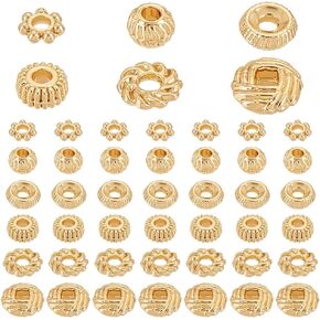 PH PandaHall 300PCS 6 Styles Metal Spacer Bead, Silver Alloy Daisy Beads Bicone Flower Beads Flat Rondelle Snowflake Loose Beads Charms for Bracelet Necklace Earring Jewelry Making Supplies