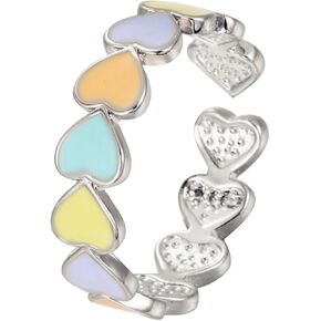 Colorful Enamel Heart Finger Ring Gold Silver Plated Sweet Pink Love Hearts Adjustable Open Promise Rings for Women Wedding Bridal Birthday Party Valentines Day Christmas Fashion Jewelry Gifts