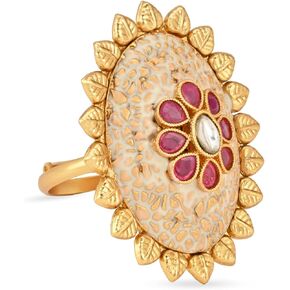 I Jewels Antique Gold Plated Indian Wedding Bollywood Ethnic Floral Shaped design Adjustable Finger Ring For Women &
