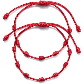 COLORFUL BLING Handmade 7 Knots Red String Thread Bracelet Protection Amulet for Success and Prosperity Family Couple Lovers Friendship Bracelets Jewelry for Women Men Teen