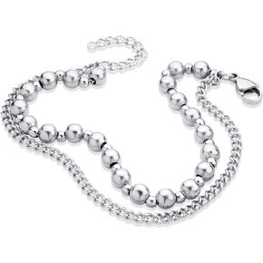 555Jewelry Stainless Steel Ball Bead & Chain Wrap Bracelet for Women & Ladies, 7 Inch + 1 Inch Extension