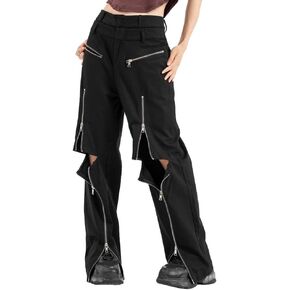 Steampunk Cargo Pants Women Black Baggy Tear Away Gothic Clothing Casual