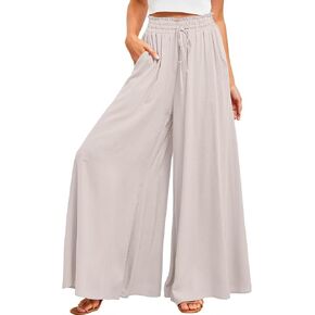 Women's Baggy Pants Flowy Casual Wide Leg Pants Elastic Drawstring High Waisted Skirt Pants Comfy Trousers
